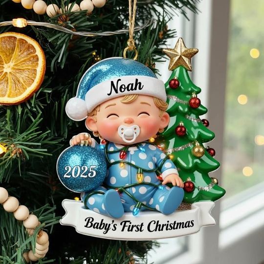 Discover Babys First Christmas Ornament 2025, Personalized Baby Boy Ornament, Custom Name Keepsake, Newborn Christmas Gift, Cute Holiday Decor