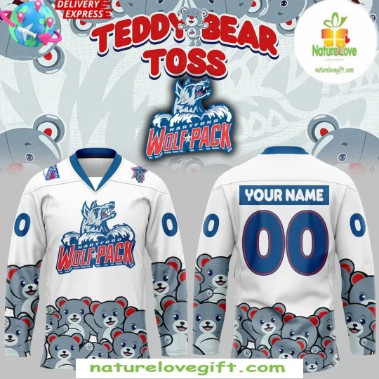 Discover Personalized Hartford Wolf Pack Hockey Shirt Men's Fan Gear Gift Teddy Bear
