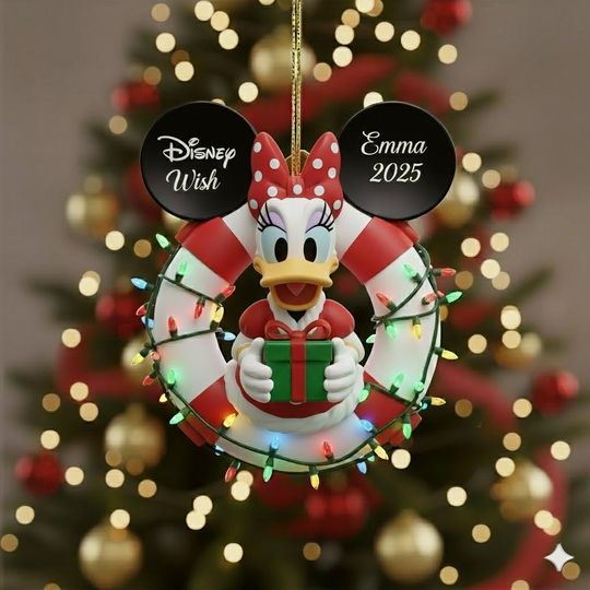 Discover Personalized Disney Cruise Daisy Duck Ornament, Disney Wish Family Cruise 2025 Christmas Tree Keepsake, Custom Name Holiday Gift