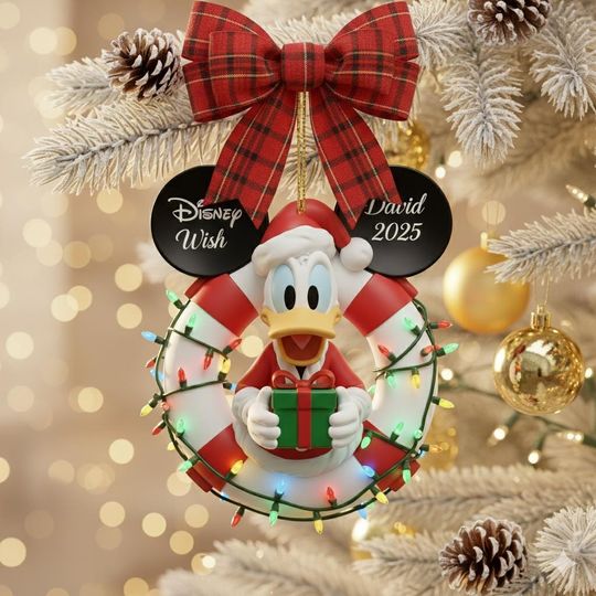 Discover Personalized Disney Cruise Line Ornament, Donald Duck Christmas Tree Decoration, Disney Wish 2025 Family Cruise Gift, Custom Name Keepsake