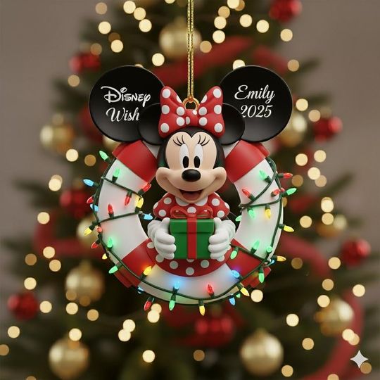 Discover Personalized Minnie Mouse Cruise Ornament, Disney Wish 2025 Christmas Tree Decoration, Family Cruise Keepsake Gift, Custom Name Holiday