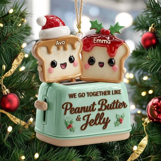 Discover Personalized Peanut Butter & Jelly Ornament, Cute Toast Couple Christmas Tree Decoration, Best Friend Keepsake Gift, Foodie Holiday Decor
