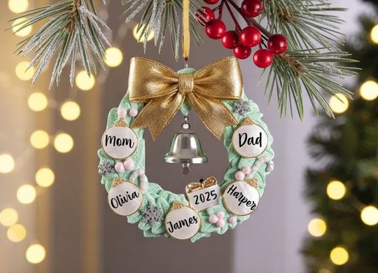 Discover Custom Name Family Christmas Wreath Ornament, Christmas Ornaments With Name, Family Christmas Ornament