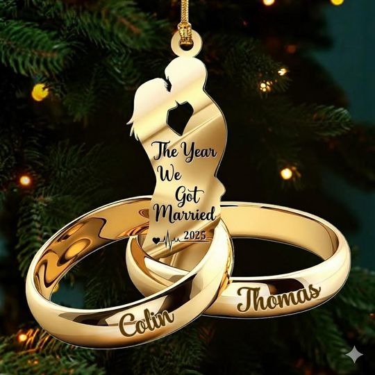 Wedding Rings Couple Ornament 2025, The Year We Got Married Ornament, Marriage Gift, Bride and Groom Keepsake, Anniversary Christmas Decor