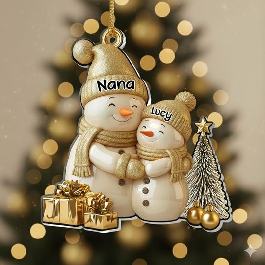 Personalized Grandma Ornament: Custom Snowman Family Ornament, Christmas Gift for Grandma, Grandkids Name Ornament 2025