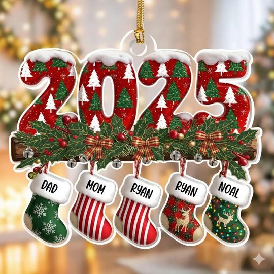 Discover Family Christmas Stockings Ornament 2025, Personalized Acrylic Ornament, Custom Name Family Gift, Holiday Tree Decor, Christmas Keepsake