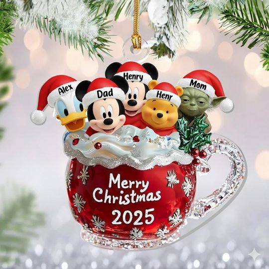 Discover Personalized Disney Hot Cocoa Acrylic Ornament, Custom Family Gift, Holiday Christmas Decor, Disney Family Keepsake, Mickey Minnie Ornament