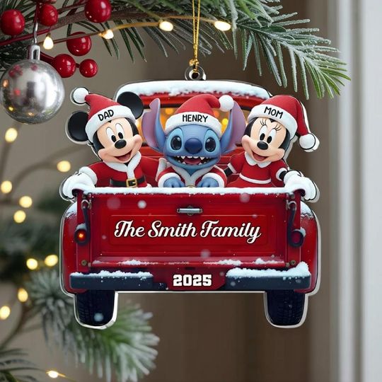Discover Personalized Disney Family Truck Acrylic Ornament 2025, Holiday Family Keepsake, Christmas Tree Decor, Christmas Truck Ornament