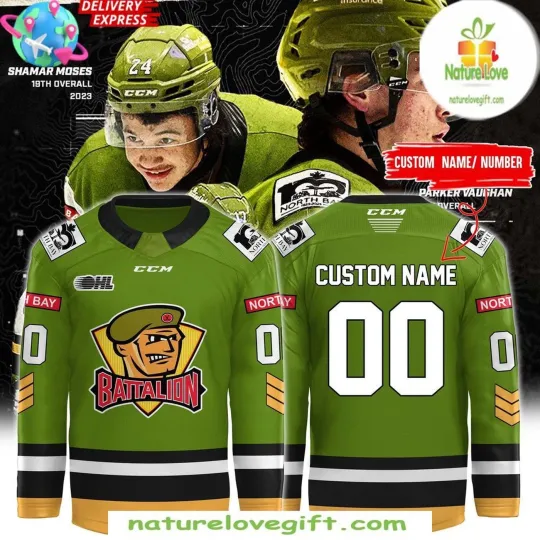Discover Custom North Bay Battalion 2025 Hockey Shirt Men's Fan Gear Gift New Uniform
