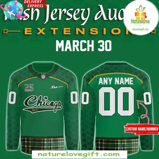 Discover Personalized Chicago Steel 25th Season Irish Hockey Shirt Men's Fan Gear Gift