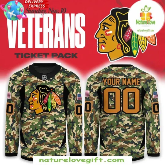 Discover Personalize Chicago Blackhawks Military Appreciation Hockey Shirt Men's Fan Gear