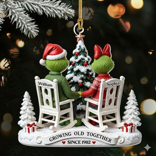 Personalized funny character Couple Growing Old Together Acrylic Ornament, Custom Name Christmas Ornament, Funny Couple Gift, Holiday Keepsake