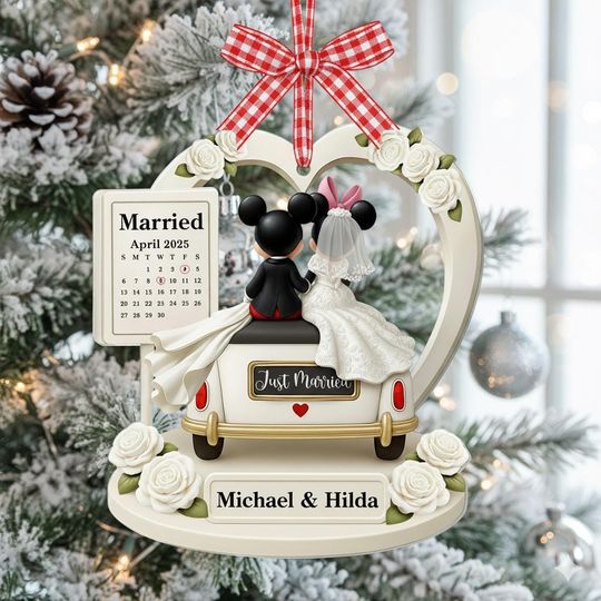 Discover Personalized Disney Just Married Acrylic Ornament, Wedding Gift, Mickey Minnie Couple Ornament, Disney Anniversary Keepsake,Wedding Calendar
