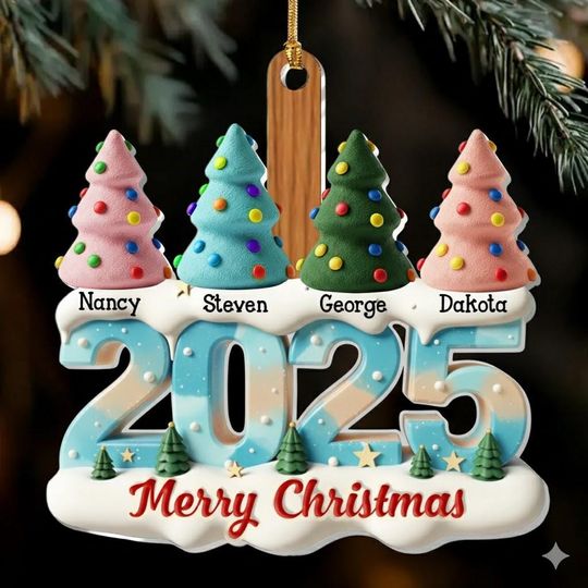 Discover Family Christmas Ornament 2025, Personalized Acrylic Ornament, Custom Name Family Ornament, Colorful Tree Ornament, Holiday Keepsake Gift