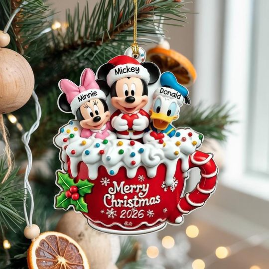 Discover Custom Disney Family Christmas Acrylic Ornament, Disney Christmas Ornament, Christmas Cup Family Tree Ornament, Mickey and Friends Ornament