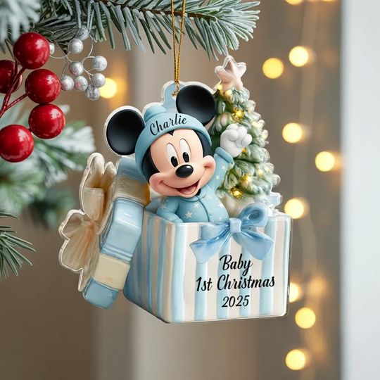 Discover Personalized Mickey Mouse Baby's First Christmas Ornament, Acrylic Keepsake