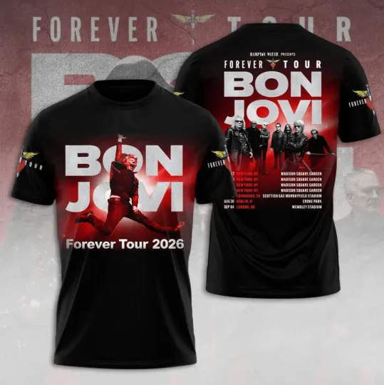 Discover Bon Jovi Forever Tour 2026 3D AOP T-Shirt