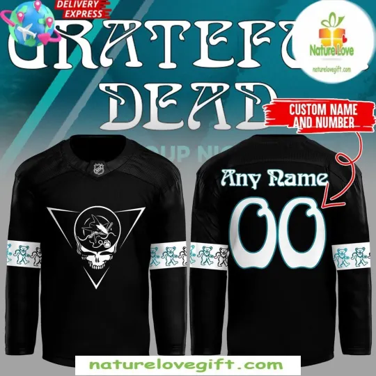 Personalize San Jose Sharks Grateful Dead 2025 Black Hockey Shirt Men's Fan Gear