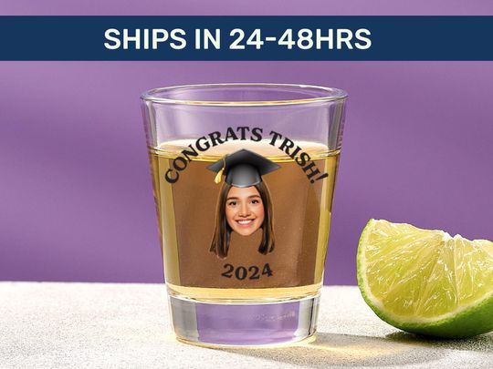 Discover Personalized Graduation Shot Glass: Custom Photo Class of 2024 Gift