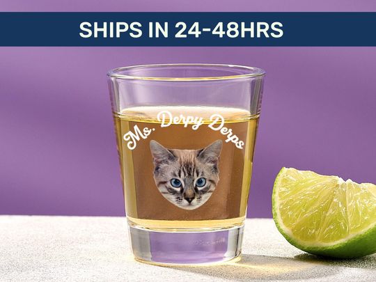 Discover Custom Cat Photo Shot Glass: Funny Personalized Pet Portrait Gift