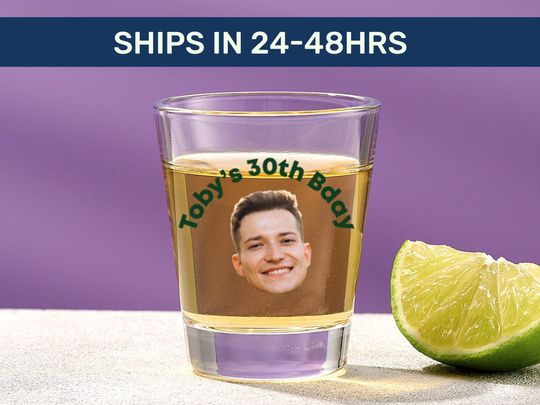 Discover Birthday Callout Shot Glass | Custom Face & Text Party Favor