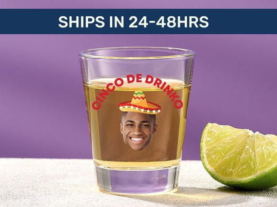 Cinco de Drinko Shot Glass | Custom Face Fiesta Favor, Funny Mexico Party Gift