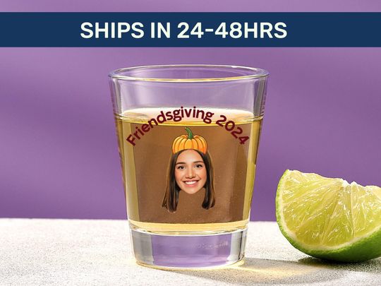 Personalized Friendsgiving Shot Glass: Custom Face Thanksgiving Favor