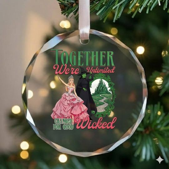 Elphaba & Glinda Wicked Glass Ornament, Christmas Friendship Gift, Change For Good Musical Keepsake, Broadway Holiday Decoration