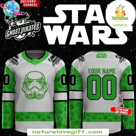 Discover Personalized Star Wars Night Savannah Ghost Pirates 2025 Hockey Shirt Men's Gift