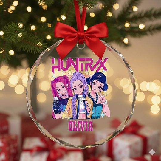 Personalized Huntrix Glass Ornament, Mira Rumi Zoey KPOP Christmas Keepsake, Demon Hunter Holiday Gift, Custom Name Ornament