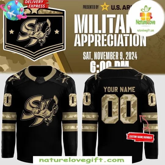 Discover Custom San Jose Sharks 2025 Military Appreciation Hockey Shirt Men's Fan Gear