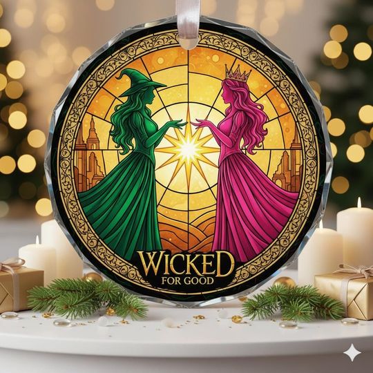 Elphaba and Glinda Glass Ornament, Wicked Musical Fan Gift, Besties Christmas Keepsake, Emerald City Holiday Decoration
