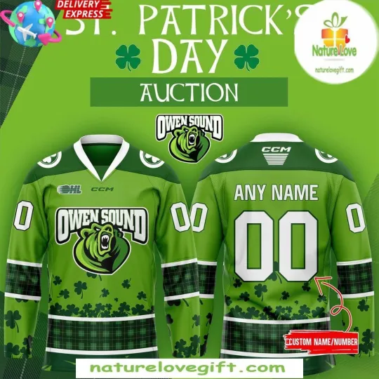 Discover Personalized St Patricks Day 2025 Owen Sound Attack Hockey Shirt Men's Fan Gear
