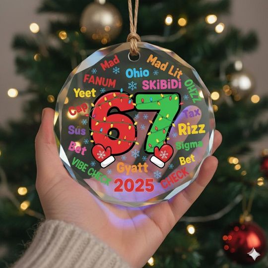 Discover Six Seven Meme Glass Ornament, Personalized 6 7 Holiday Decoration, Teenager Christmas Gift, Gen Alpha Keepsake