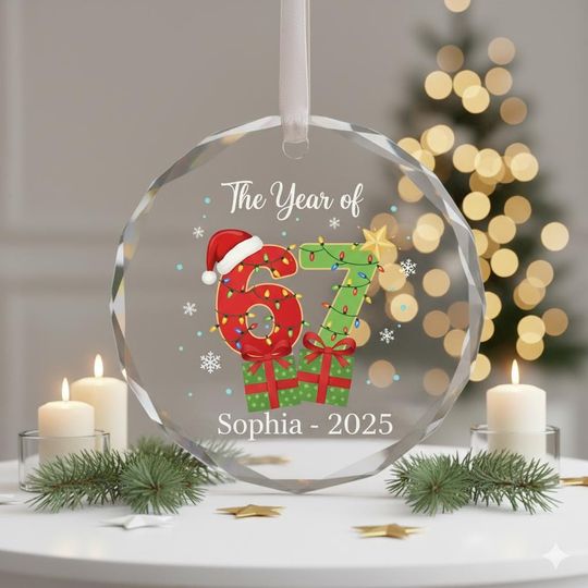 Custom Six Seven Glass Christmas Ornament, 6-7 Meme Tree Decor, Teen Humor Gift, Personalized Holiday Keepsake 2025