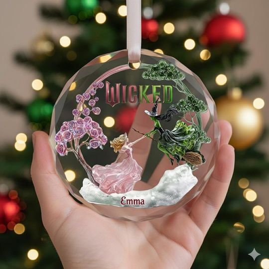 Wicked Custom Glass Ornament, Matching Bestie Christmas Gift, Elphaba Glinda Musical Decor