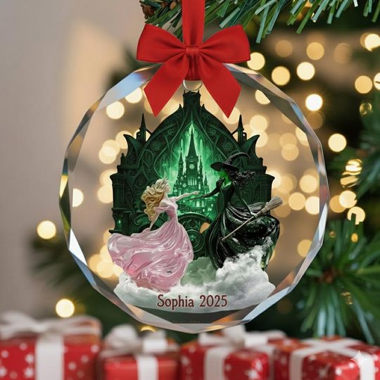Custom Wicked Christmas Ornament 2025, Elphaba & Glinda Glass Ornament, Musical Theater Holiday Gift, Emerald City Keepsake