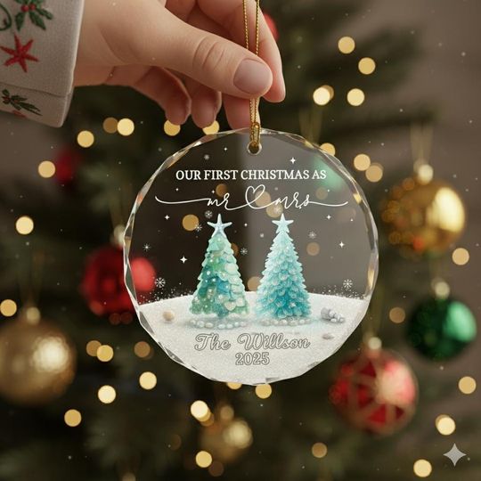 Our First Christmas as Mr & Mrs Ornament, Personalized Couple Glass Ornament 2025, Newlywed Christmas Gift, Wedding Tree Decor