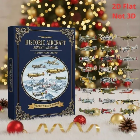 Discover Historic Aircraft Advent Calendar, 24 Mini Plane Ornaments, Aviation Gift