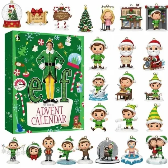 Discover Elf Advent Calendar 2025, Funny Christmas Countdown Box, 24 Mini Ornament Flat