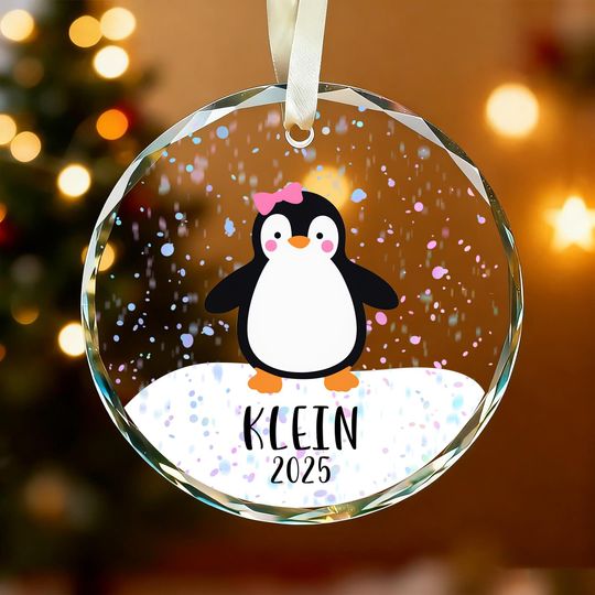Personalized Penguin Christmas Ornament with Child's Name, Cute Glass Penguin Keepsake for Holiday Decor