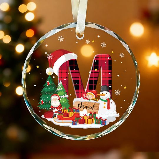 Personalized Letter Ornament with Name, Custom Initial Santa Christmas Ornament 2025, Family Monogram Keepsake Gift