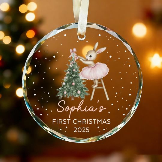 Personalized Baby Girl First Christmas Ornament, Custom Baby Keepsake, Glass Christmas Tree Decoration