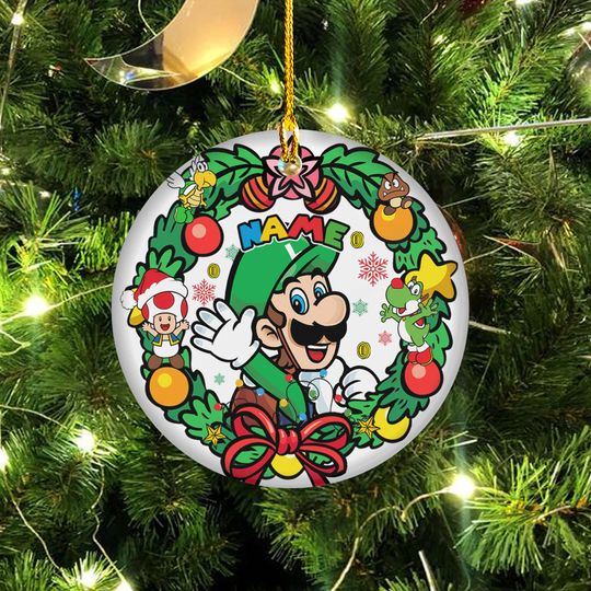 Personalized Super Mario Luigi Christmas Ornament, Mario Luigi Princess Peach Bowser Xmas Ornament, Mario Video Game Family Ornament