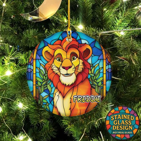 Personalized Christmas Lion King Ceramic Ornament, Father n Son Xmas Hanging Ornament, DisneyCartoon Christmas Tree Decor, DisneyXmas Gift