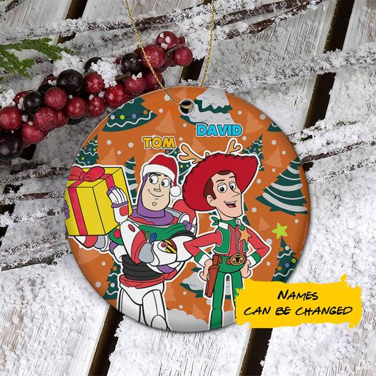 Personalized Woody and Buzz Lightyear Toy Story Christmas Ceramic Ornament, Custom Disneyland Pixar Christmas Keepsake with Name 2025