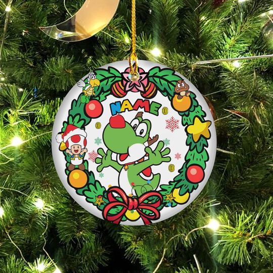 Discover Personalized Mario Yoshi Christmas Ornament, Mario Luigi Princess Peach Bowser Xmas Ornament, Mario Video Game Family Ornament