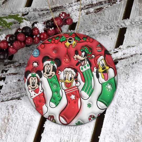 Discover 3D Inflated Mickey and Friends in Christmas socks Ornament, Mickey Mouse Stockings Ornament, Christmas Gifts For Lovers Tree Decor