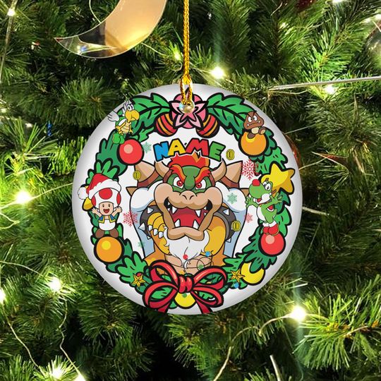 Personalized Super Mario Bowser Christmas Ornament, Mario Luigi Princess Peach Bowser Xmas Ornament,  Mario Video Game Family Ornament