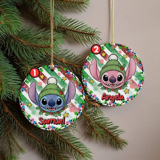 Custom Name Stitch And Angel Ornament, Lilo And Stitch Ornament,Stitch Angel Ornament, Couple Christmas, Christmas Tree Ornament